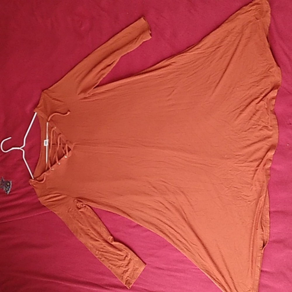 Burnt orange threaded neck short dress